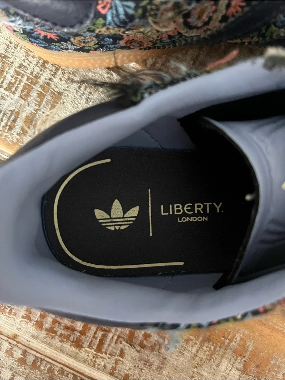 liberty Floral-Print Kids Sneakers with Navy Stripes and Gum Sole